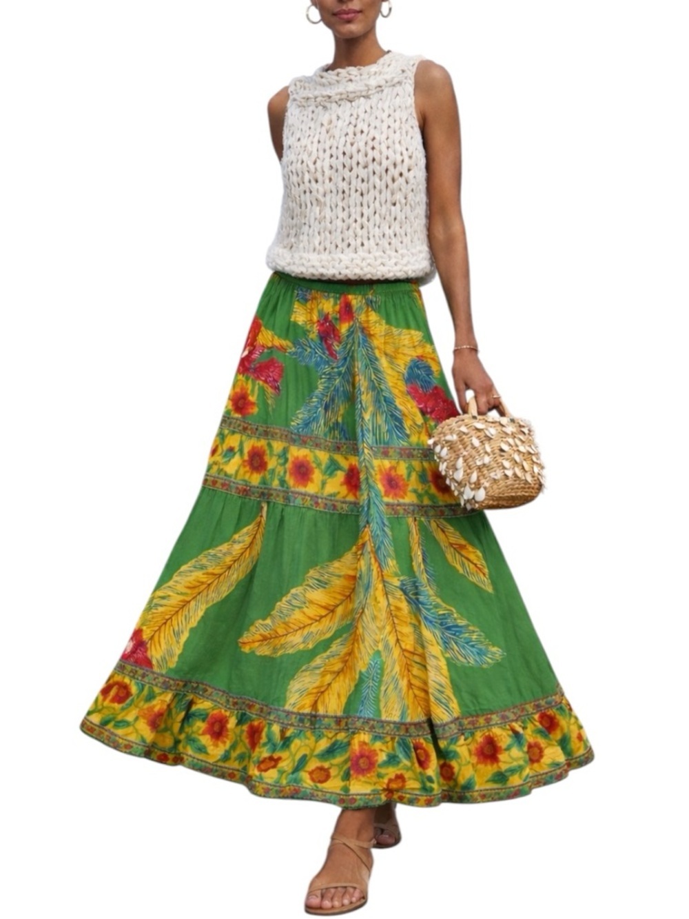 Cynthia Rowley Green Tropical Tiered
Maxi Skirt Women's XS Coastal
Resortwear - Picture 1 of 14